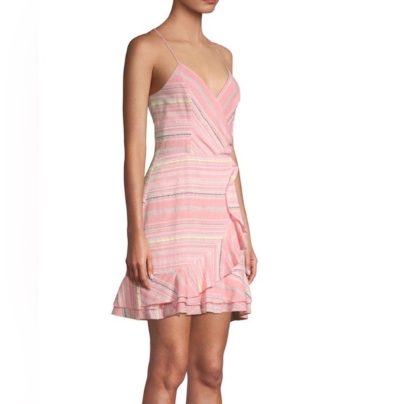 NWT! Parker Jay’s Sleeveless Fitted Ruffle Front Dress in Sunset Stripe Size 4 - Picture 3 of 12